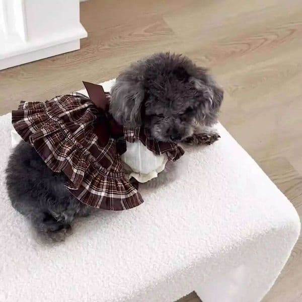 Retro Pet Strap Skirt Breathable Soft Dog Vest Dresses Flying Sleeve Thin Design Cat Plaid Pleated Shirt For Puppy Kittens 26H0227
