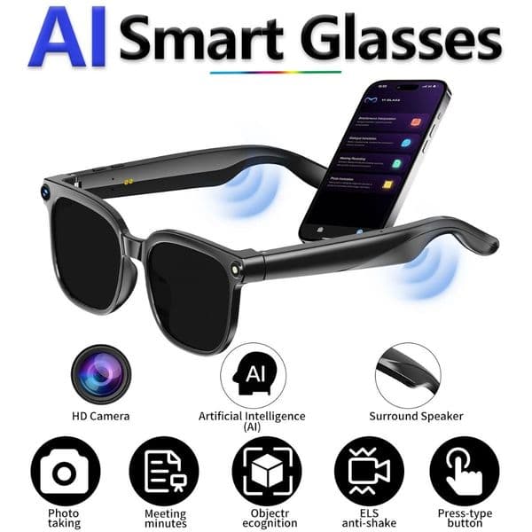 2026 Smart glasses camera with 8MP camera, video recording, simultaneous translation, Bluetooth calling, and AI capabilities.