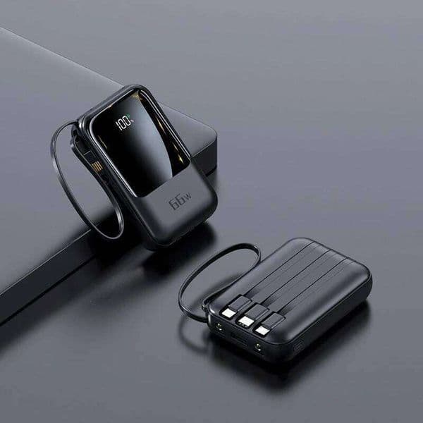 Power Bank 20000mAh 65W Fast Charging External Battery Back for iPhone 14 Redmi 9 Mini Powerbank Built in Cables H260227