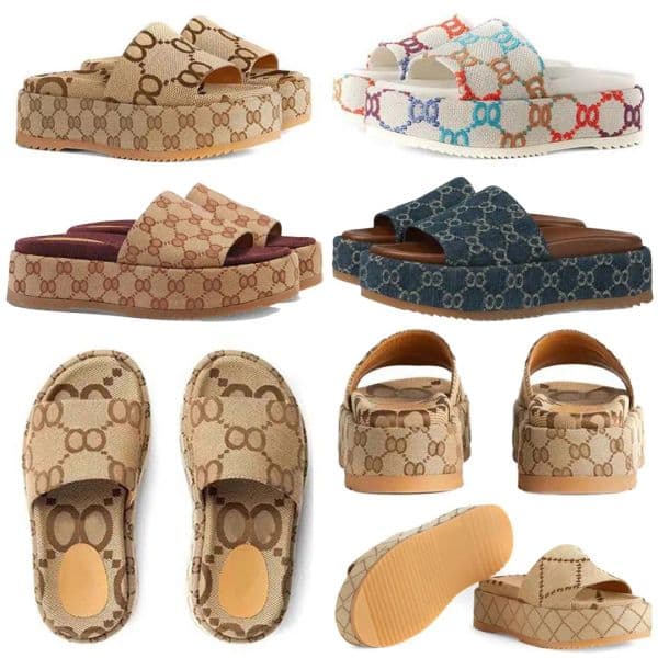 Designer Sandals slippers fashion slippers Sandals Platform sliders embroidered canvas Flat Mules Platform Embroidered Linen High Heel Sandal platform 36-45