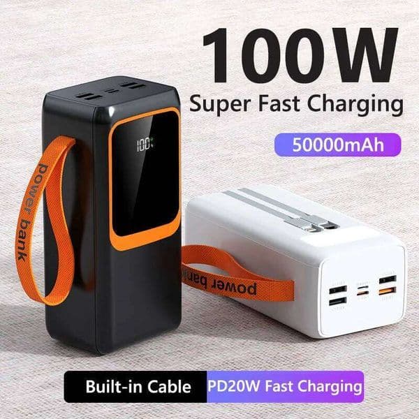 50000mAh Large Capacity Power Bank 100W Fast Charging Portable Laptop Powerbank External Spare Battery for iPhone H260227