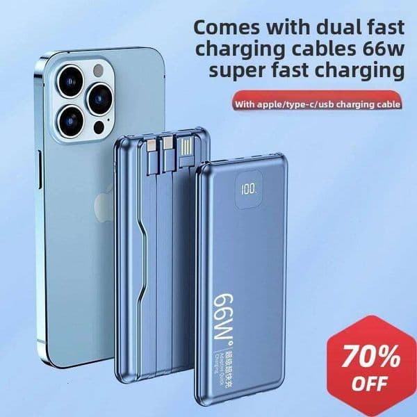 20000mAh Ultra-large Capacity Bank 66W Super Fast Charging Ultra-thin Mobile Power Supply , Comes with 3 Wires H260227