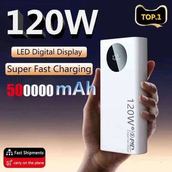 120W 50000mAh High Capacity Power Bank Fast Charging Powerbank Portable Battery Charger For iPhone and New H260227
