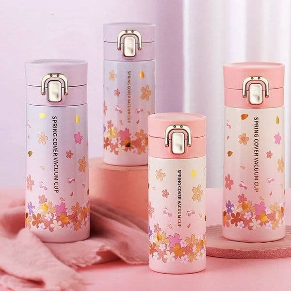 Best-selling Sakura series insulated bottle made of 304 stainless steel with a bouncing lid, suitable for children and girls, as a gift, portable drinking cup ddmySat