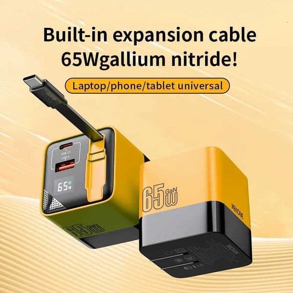 For WEKOME 65W USB-C Charging Head Fast Charger With Built-in 80cm TypeC Cable Suitable for iPhone16 15 Promax PD 27W Samsung X260228