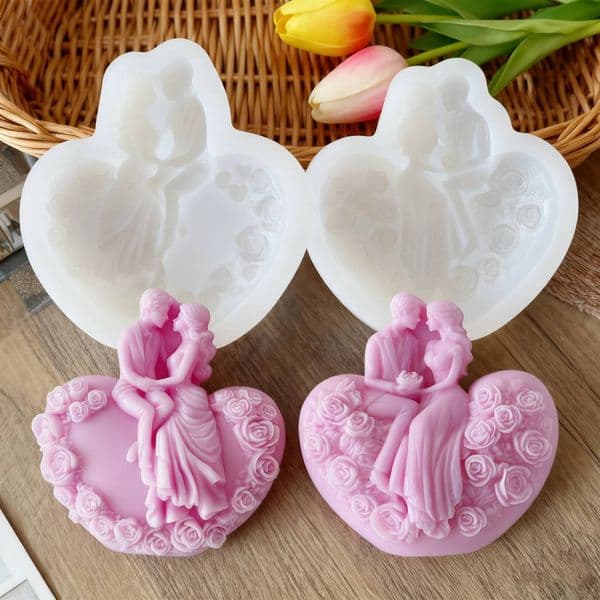 Bestseller Valentine Rose Heart Couple Silicone Romantic Wedding Candle Wax Mold DIY Plaster Craft Gift ddmySat