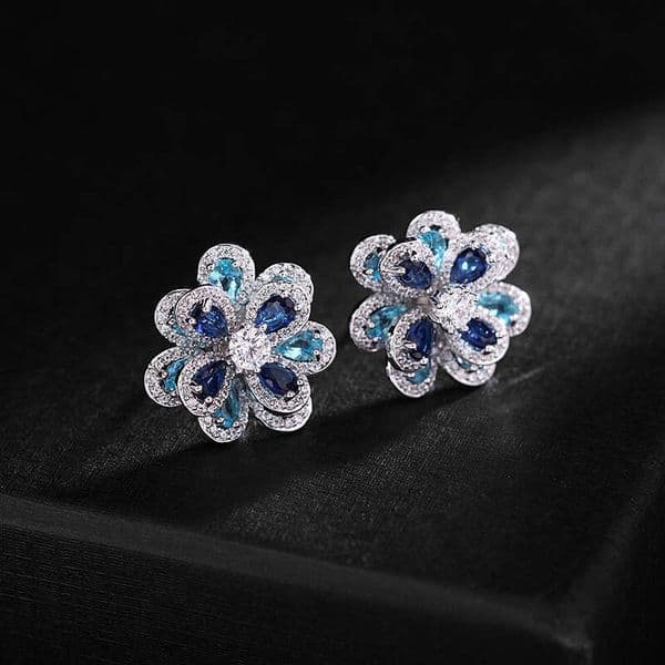 American Style Colorful Zircon Flower for Women Simple Daily Three-Dimensional Camellia Stud Earrings