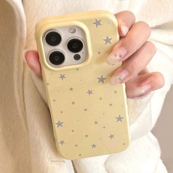Style Yellow Korean Full Screen Grey Stars Soft Phone Case For iPhone 17 16 15 14 13 12 Pro Max Shockproof Protective Cover Z260601