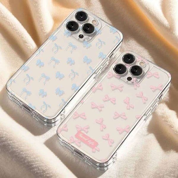 Full Screen Pink Blue Bow Tie Phone Case For iPhone 17 Air 16 15 14 11 13 12 Pro Max XSMax XS XR X Soft Cover