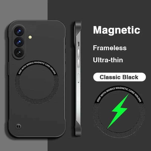 Luxury Slim Car Magnetic Frameless Phone Back Case For Samsung Galaxy A56 Wireless Charging Hard PC Frosted Protect Cover Fundas
