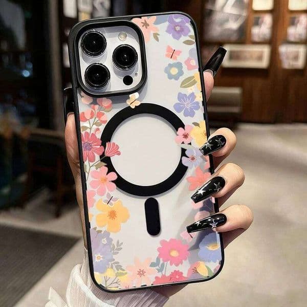 Spring Small Flowers Print Magsafe Wireless Charging Phone Case For 17 Max 16 15 14 13 12 11 Pro Plus Air PC Cover