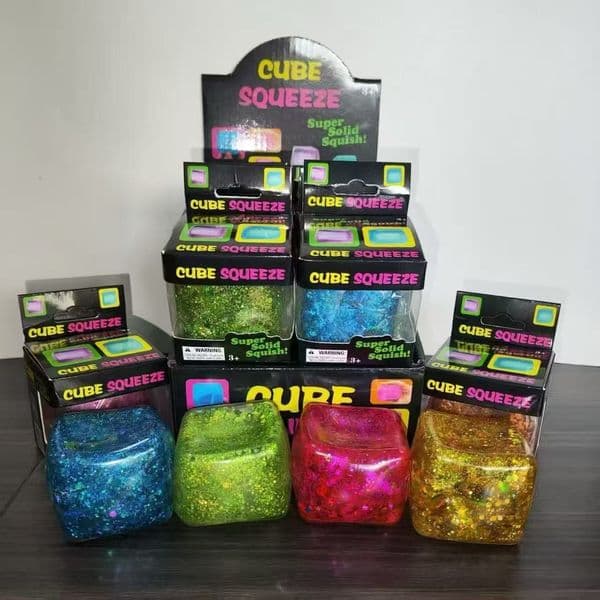 Colored Glitter Squishy simulation cube high transparency snowflake ice cube decompression toy By Air