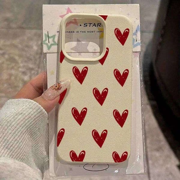 Full Screen Love Heart Lychee Silicone Phone Case For iPhone 15 16 14 13 12 11 Pro Max Plus 17 Air Soft Cover