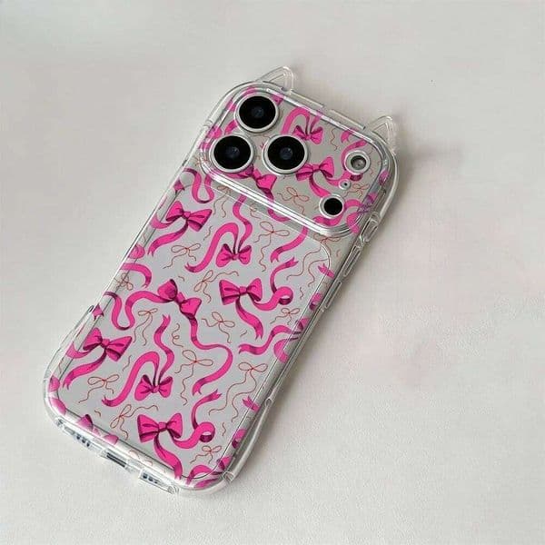 Pink Bow Cat ears Phone Case For iPhone 17 Air 16 15 14 11 Pro Max 13 12 XSMax XS XR X Fashion Soft Back Cover Y2k