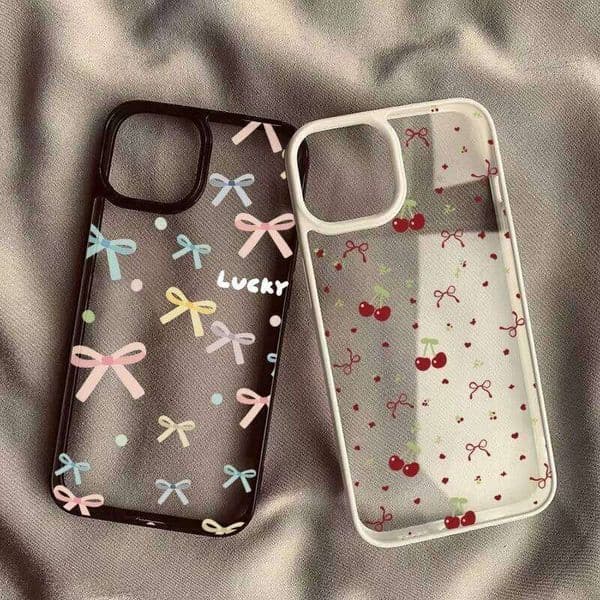 Graffiti Cherry Color Bow Phone Case For Samsung Galaxy A06 A16 A54 A35 A15 A55 A52 A34 5G S23 S22 Ultra S24 FE S25 Cover