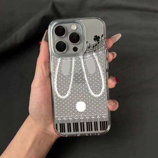 Piano Keys Lace Rabbit Ears Phone Case For iPhone Air 17 16 15 14 13 12 11 Pro Max XSMax XS XR X 7 8 Plus Soft Cover