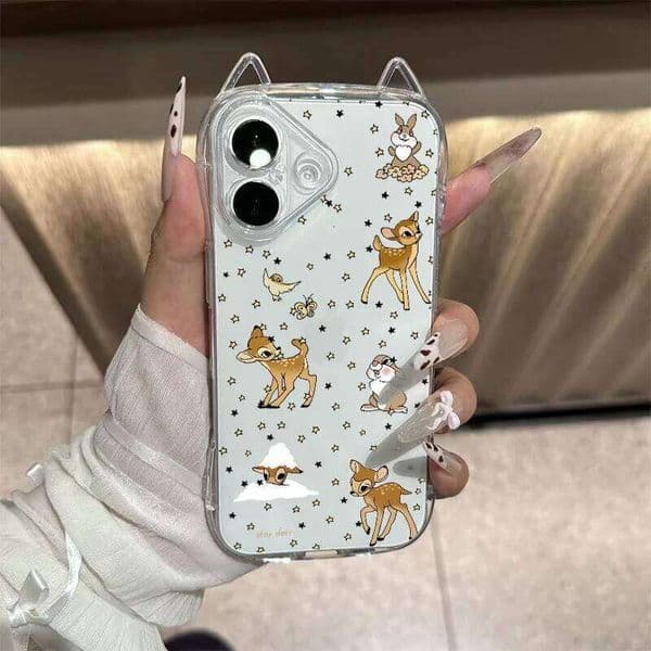 Super Cute Star Fawn Phone Case For iPhone 16 15 14 13 12 11 Pro Max 17 Air XSMax XS XR X 7 8 Plus Cat Ears Soft Back Cover