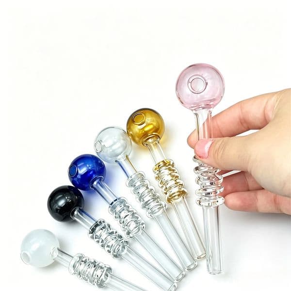 Wholesale Travel 14cm Colorful Thick Heady Glass oil burner Pipe Portable Urban Glass hand straw tube nails Pipes For Smoking