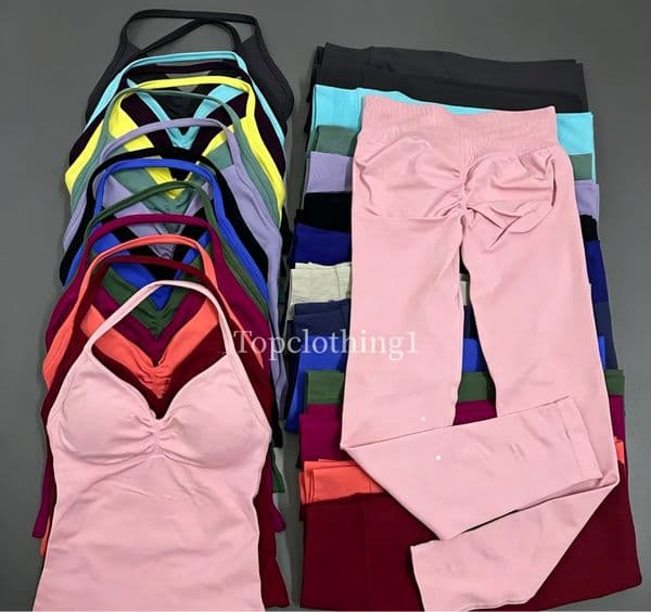 Women Fitness Workout Set Padded Tank Top + Jacket + Seamless Scrunch Yoga Leggings & Flare Pants Casual Activewear Tracksuit