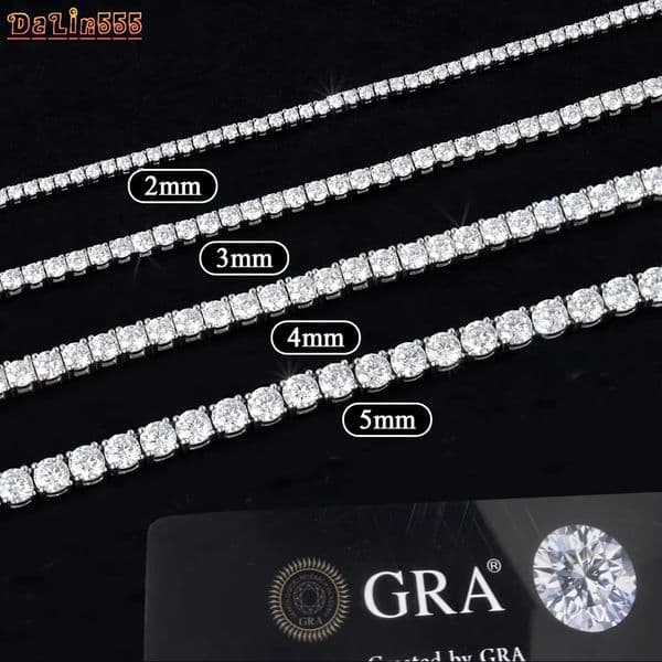 Factory Wholesale D Color VVS Moissanite Tennis Necklace Chain Iced Out 2MM 3MM 4MM 925 Silver Tennis Necklace Fine Jewelry