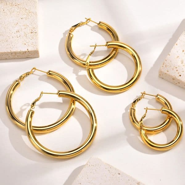 30/40/50mm Circle Hoop Earrings for Women Classic Stainless Steel Gold Plated Minimalist Jewelry Hypoallergenic 260601