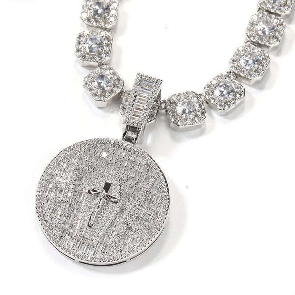 Hip Hop Jesus Cross Pattern Pendants Necklace TopBling White 5A Zircon Religious Jewelry