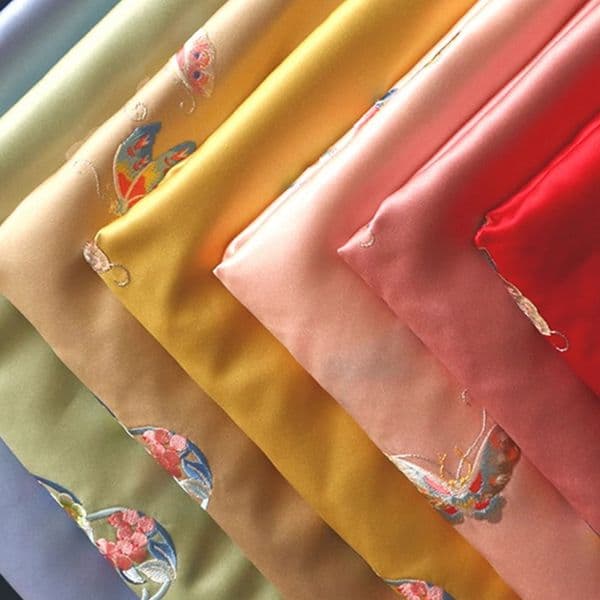 Vintage Chinese Round Cluster Floral Embroidered Thick Satin Faux Silk Fabric High Density Sewing Material For Cheongsam Hanfu Evening Gown