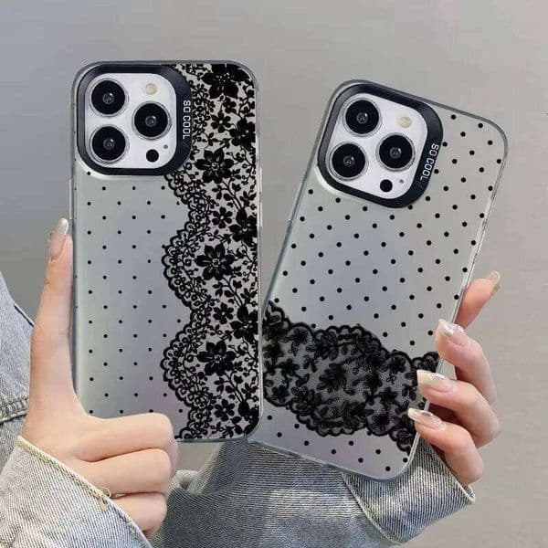 Sexy Black Lace Edge Phone Case For iPhone Air XSMax XS XR X 17 16 15 14 11 Pro Max 13 12 Mini Trend Hard Back Cover