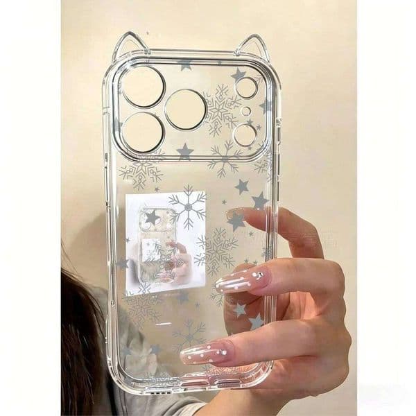 Snowflake Star Phone Case For iPhone 17 Air 16 15 14 11 13 12 Pro Max XSMax XS XR X Fashion Cat Ear Soft Back Cover
