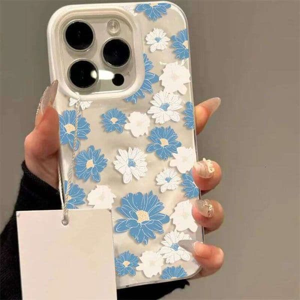 Blue And White Daisy Pattern Phone Case for 17 Cases For iPhone 16 15 14 13 12 11 Pro Max Plus Air Wrinkled Texture Cover