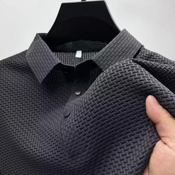 Mens Bone Flower Solid Color Polo Shirt Business Casual Short Sleeve Summer Breathable Versatile Top 260529