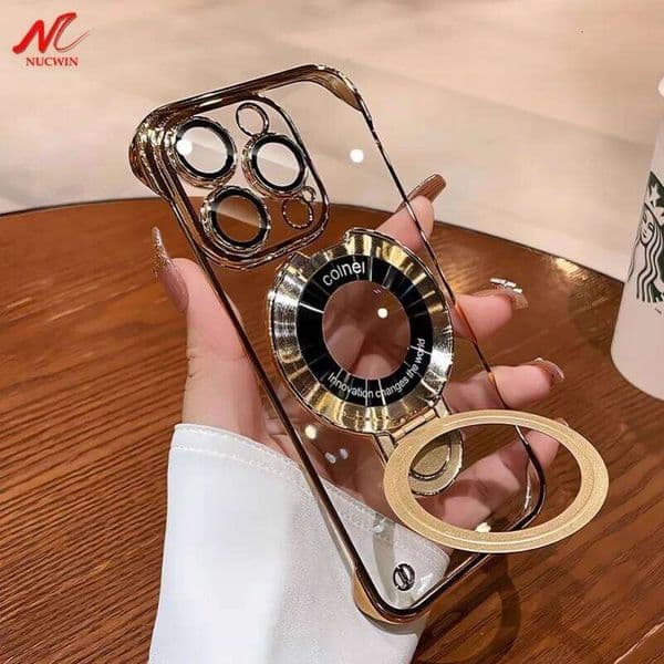 Plating Frameless For Magsafe Bracket Case for iPhone 16 12 11 13 14 15 Pro Max 17 Air Transparent Heat Radiation Cover