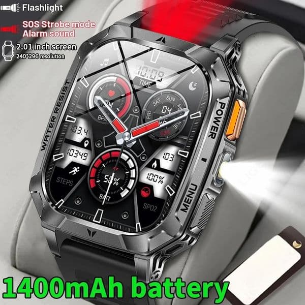 2026 New Men Outdoor Smart Watch 1400Mah Super Large Battery 2.01" HD Screen Ip68 Waterproof Bluetooth Call Fitness Smartwatch