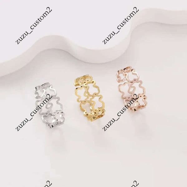 Fashion Women Men Bear Open Rings Simple Stainless Steel Silver Gold Rose Hollow Cartoon Glass Star Moon Span Animal Jewelry