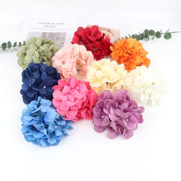 15CM Large Artificial Silk Hydrangea Flower Heads - 14 Vibrant Colors with Pearl Accents for Wedding & DIY Home Decor YY