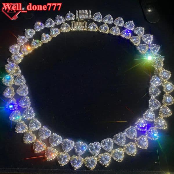 Super Sarkling Tennis Chain Moissanite Custom Necklace 8mm Heart Cut S925 Iced Out Vvs Moissanite Tennis Chain