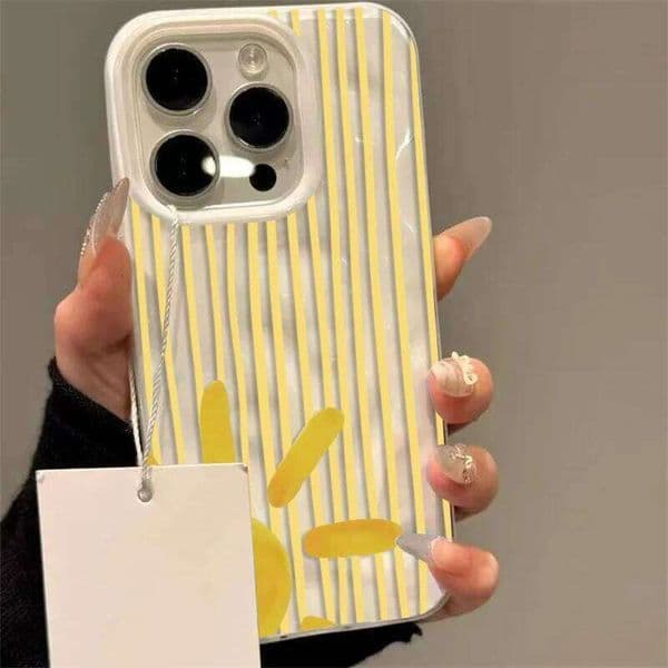 Yellow Striped Sun Pattern Phone Case for iPhone 17 16 15 14 13 12 11 Pro Max Plus 17Air PC Wrinkled Texture Soft Cover