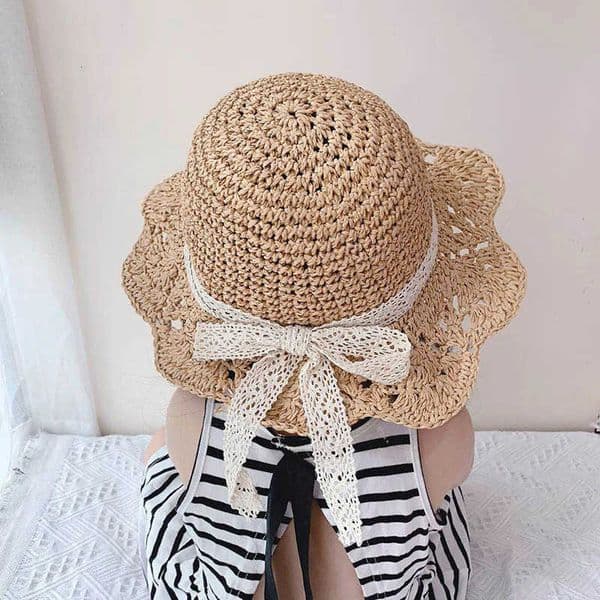 Petal Fashion Baby Brim Straw Woven Hat Sun Protection Lace Cap Kids Girls Princess Collapsible Beach Cute Infant Bucket Hats M260602