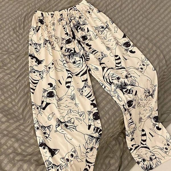 Woman Cartoon Moe Cat Big Battle Pajama Female Student Loose Casual Trousers Lady Sleeping Pants dongdumaoyi