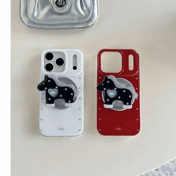 Niche cute little diamond pony with magsafe holder phone case for iPhone17 16 ProMax14 15Pro fundas Korean INS fashion cover