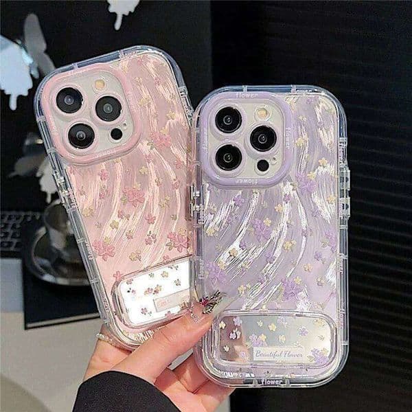 Romantic Powder Purple Flower Case Compatible for IPhone 16Plus 11 14 12 Max 15 13 16 Pro Luxury Feather Yarn Cover