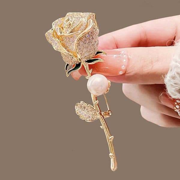 Flower Color Rose Elegant Gold Brooches For Women Girls Rhinestone CZ Luxury Women Accessories H260602