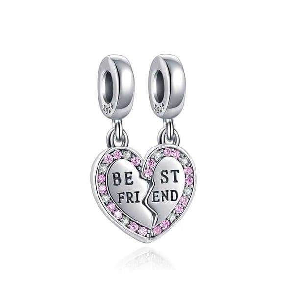 925 Sterling Silver Pink Series Charms Cake Beads Best Friend Heart Pendant Fit Bracelet DIY Jewelry C260602