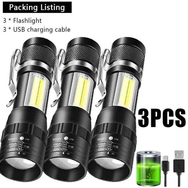 Portable Rechargeable LED Flashlight Pen Clip Zoomable Waterproof Torch with Side Light Outdoor Camping Emergency Lantern ddmynov