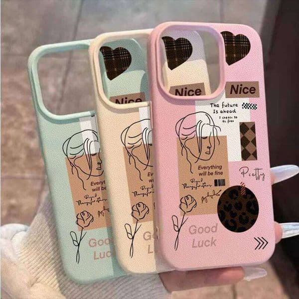 Creative Cute Girl Lucky Flower Compatible for IPhone 11 13 12 Pro 15 14 16 Plus XR XS X Max Leather Texture Case