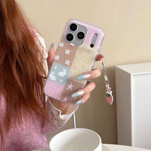 Cute Little Flower Rabbit Silicone Phone Case for iPhone 15 14 13 17 16 Pro Max Cover With Charm Cartoon Shockproof Fundas