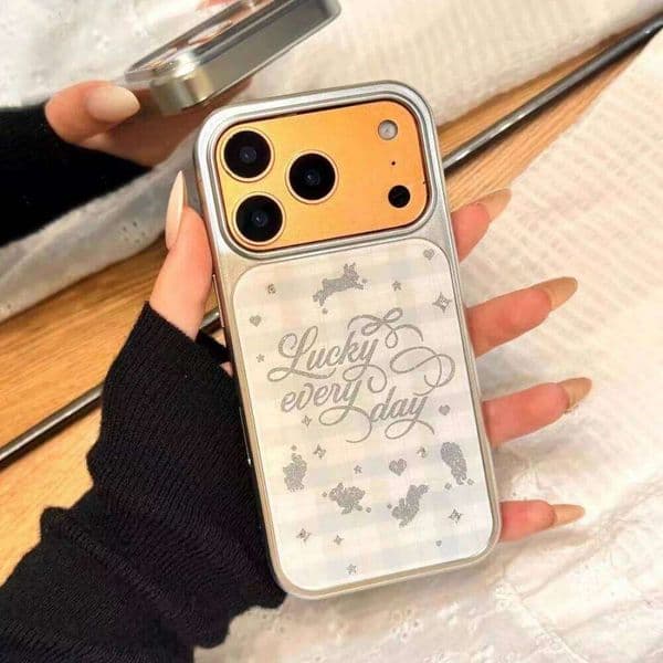 Hollow Rabbit Love English Magnetic Stand Phone Case,Suitable for iPhone 15Pro/16/17 Pro Max, New Shockproof Protective Case