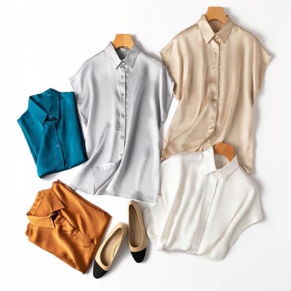 Women Silk Shirt 100 Mulberry 20 Momme Solid Colors Buttons Down Short Sleeve Top Blouse 2025 Office Lady MM567 260527