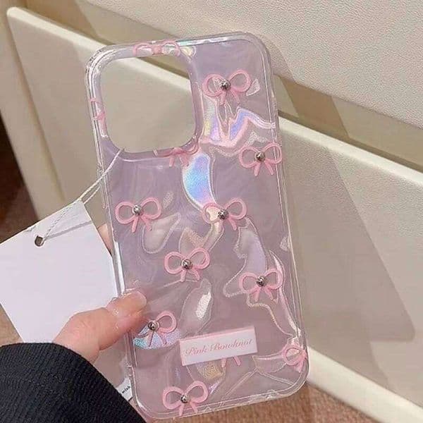 Cute Bowknot Case Compatible for IPhone 11 13 12 Pro 7 8 15 Plus X XR Xs Max SE 2020 Fresh Tulip Butterfly Luster Cover