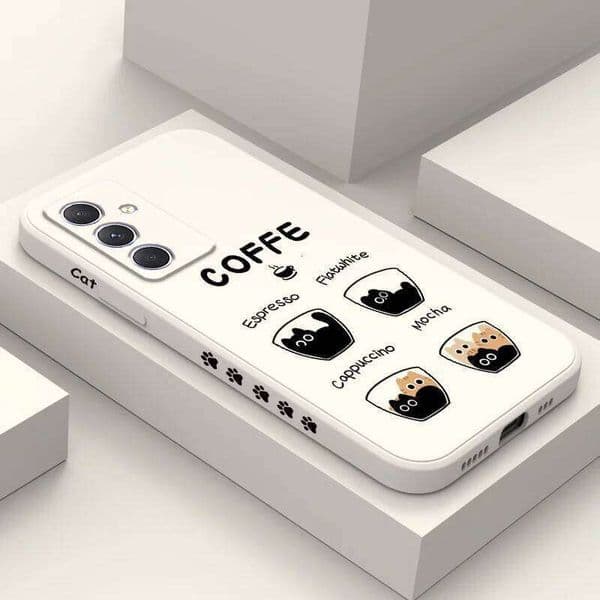 Coffee Cute Cat Case For Samsung A17 A56 A36 A26 A54 A34 A24 A16 A14 A06 A73 A53 A33 A23 A13 A72 A52 A32 A22 A15 A25 A35 A55 5G